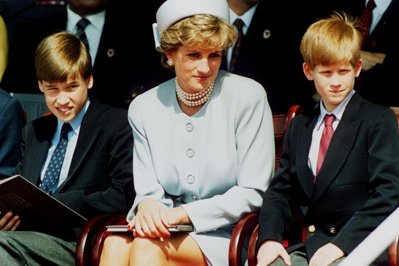 威尔士王妃戴安娜（Diana）等。 坐在一张桌子上：威尔士王妃戴安娜王妃和她的儿子威廉王子和哈里王子